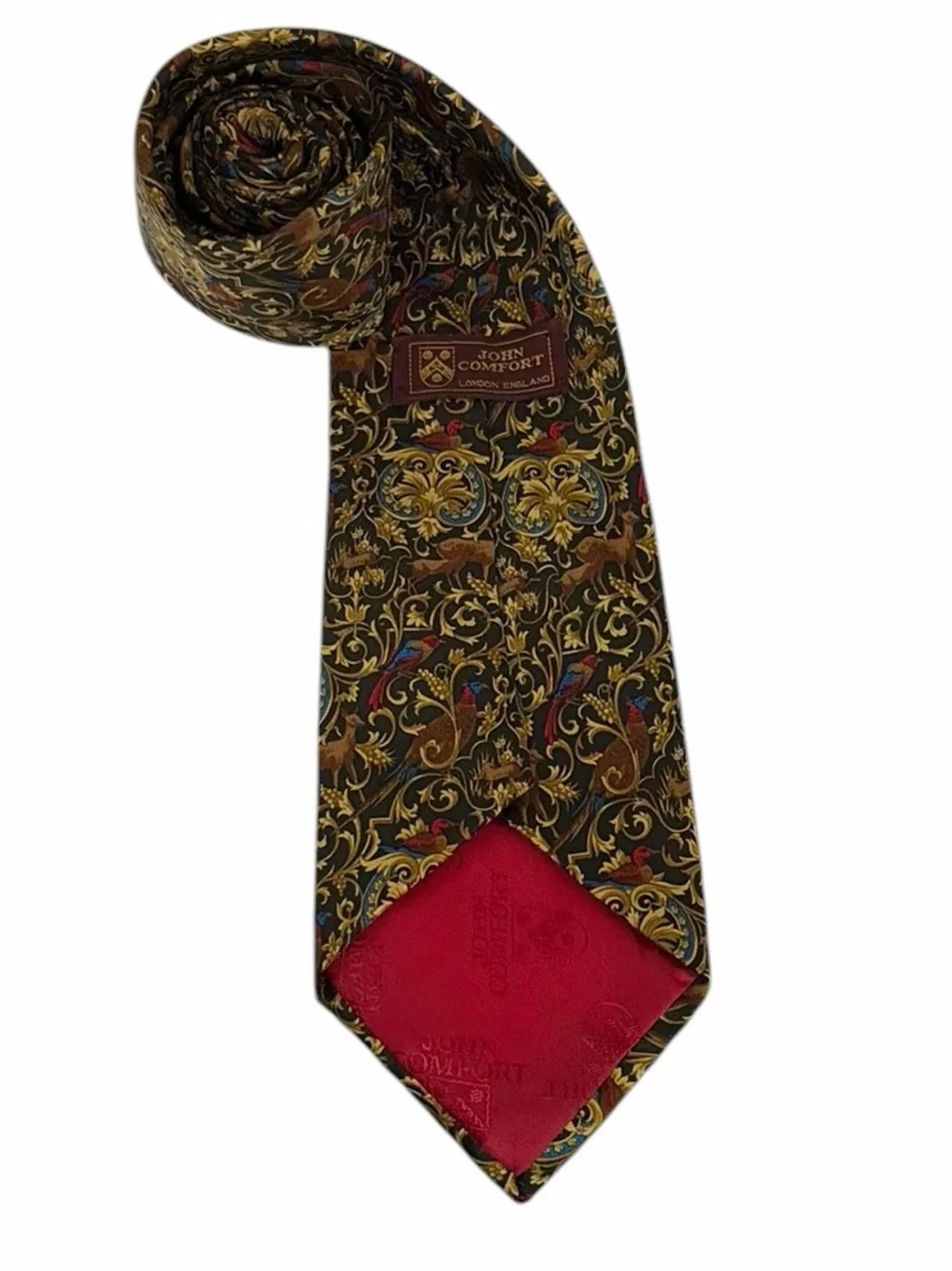 Vintage John Comfort London Silk Tie Ornate Baroque Medieval Tapestry Motif